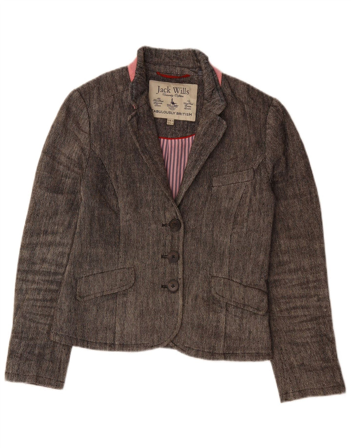 JACK WILLS Womens 3 Button Blazer Jacket UK 10 Small Grey Linen