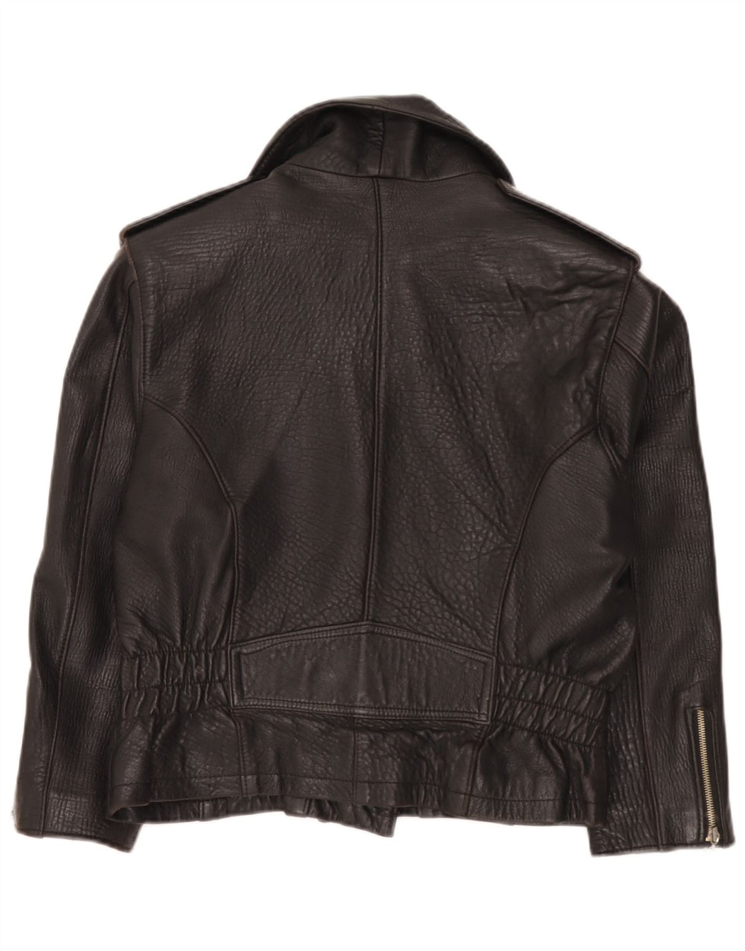 Chevignon Womens Leather Biker Jacket UK 14 Medium Black