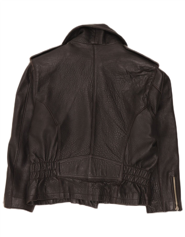 Chevignon Womens Leather Biker Jacket UK 14 Medium Black