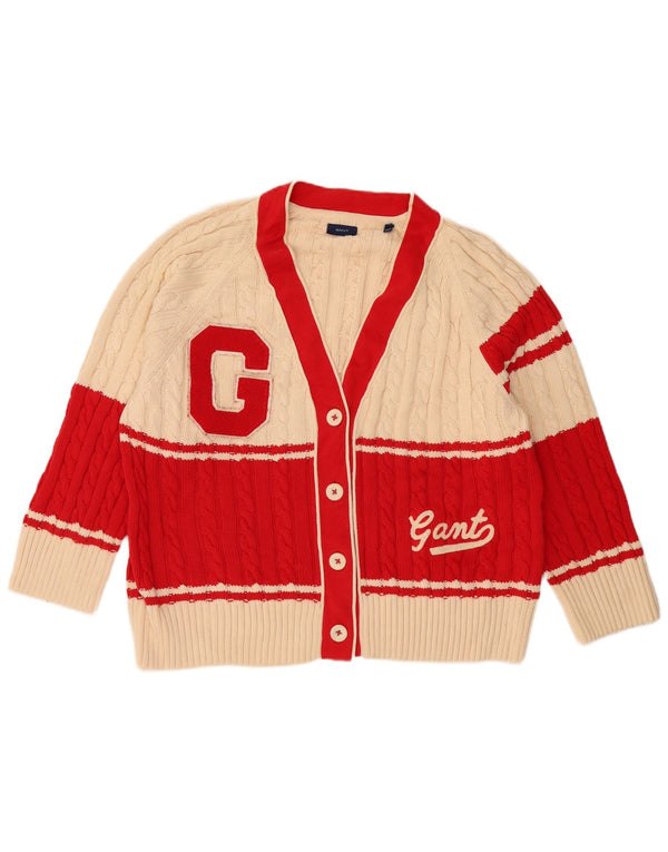 Gant Womens Graphic Cardigan Sweater UK 14 Medium Beige Colourblock