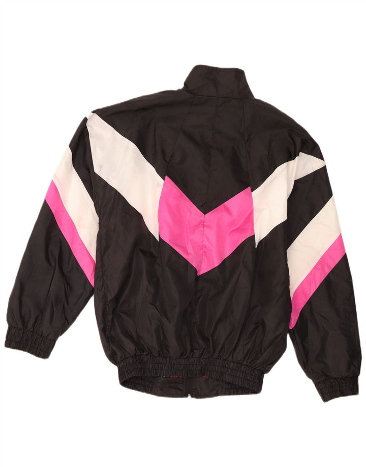 Vintage Mens Tracksuit Top Jacket XL Black Colourblock Polyester