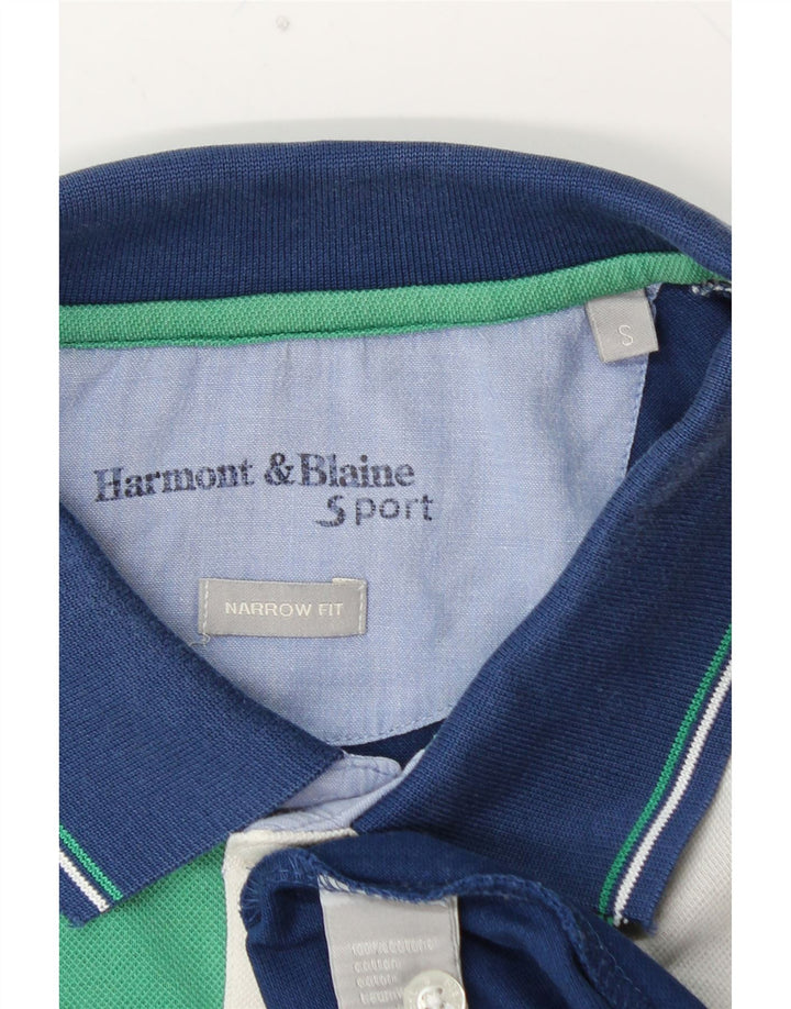 HARMONT & BLAINE Mens Narrow Fit Polo Shirt Small Blue Colourblock Cotton