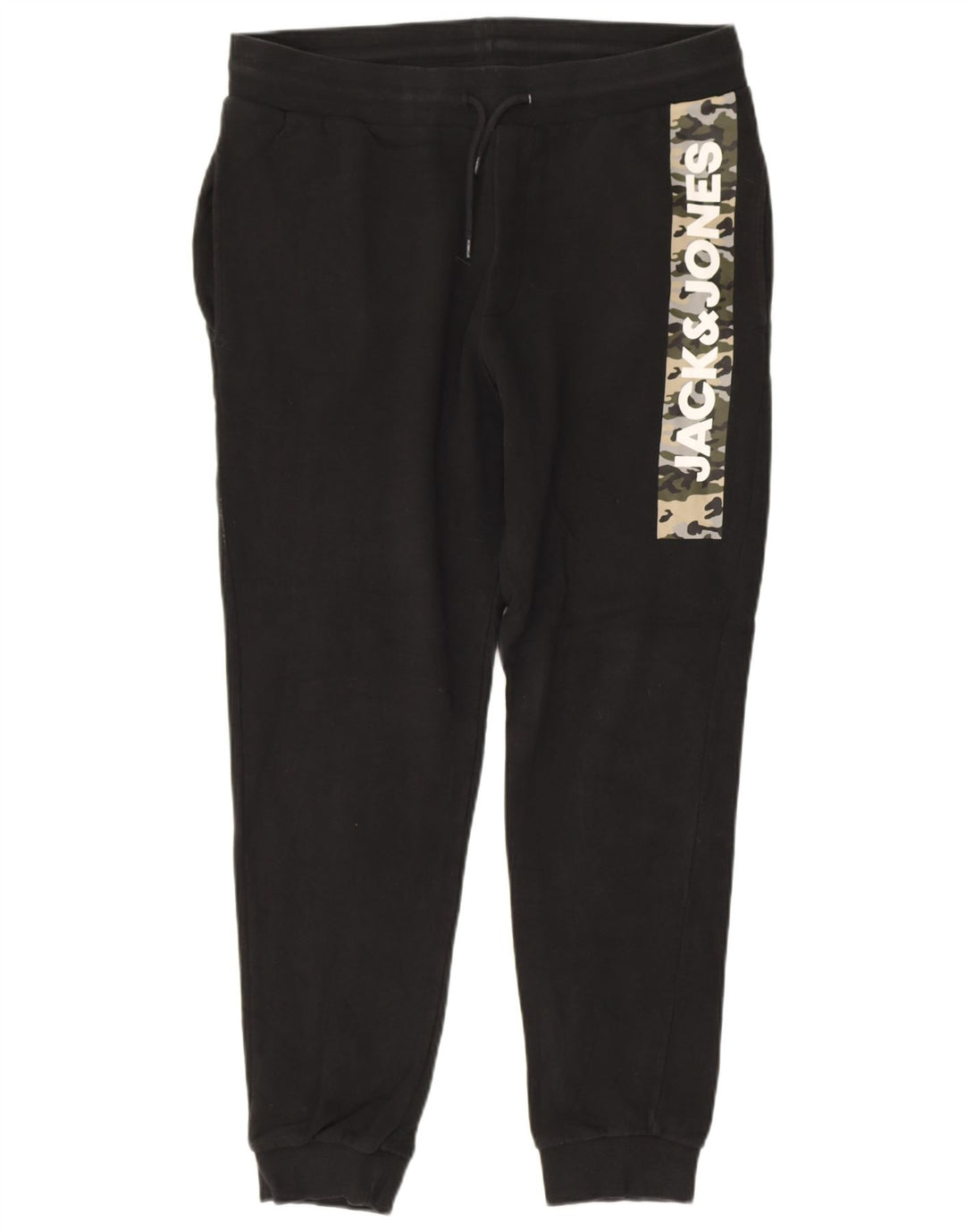 JACK & JONES Mens Graphic Tracksuit Trousers Joggers Large  Black Cotton