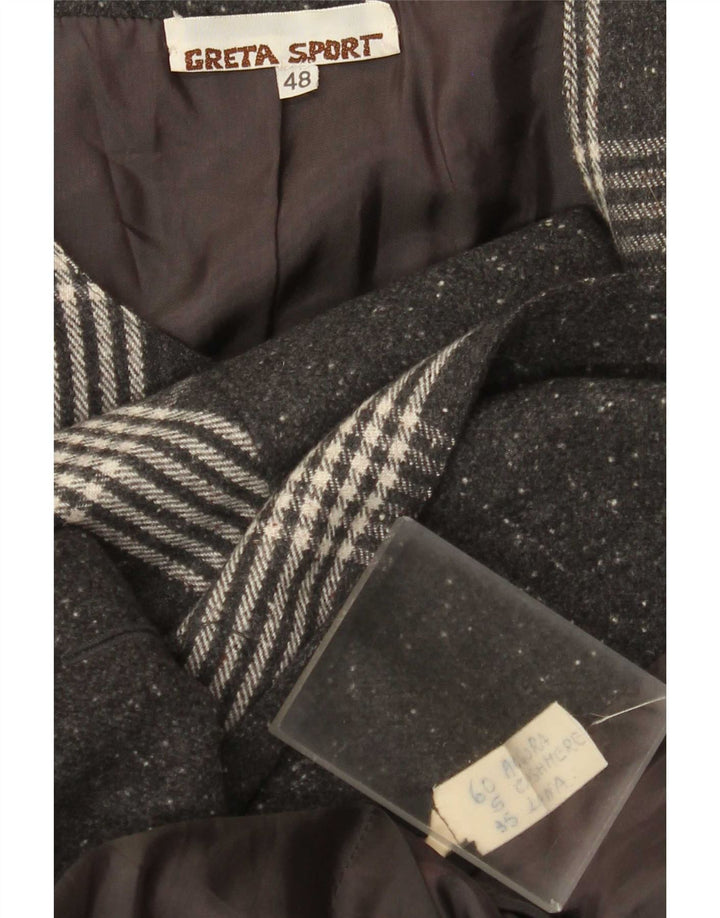 Vintage Womens Overcoat IT 48 XL Grey Check Angora