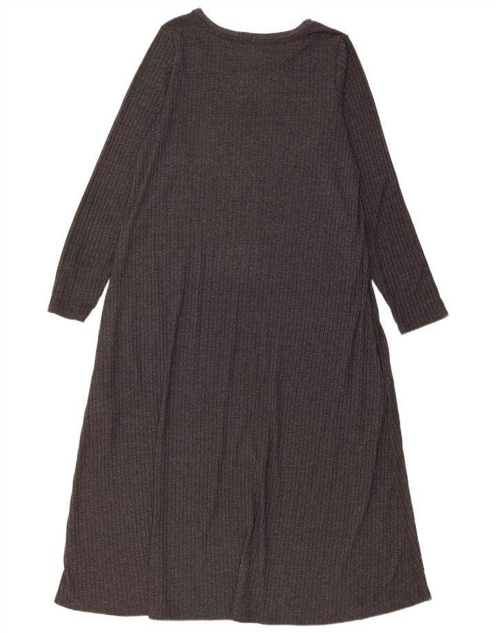 Marks & Spencer Womens Long Sleeve Maxi Dress UK 16 Large Grey Polyester
