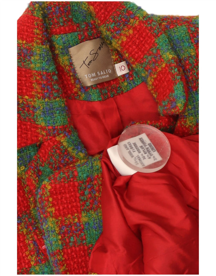 Vintage Womens 3 Button Blazer Jacket UK 10 Small Red Check Wool