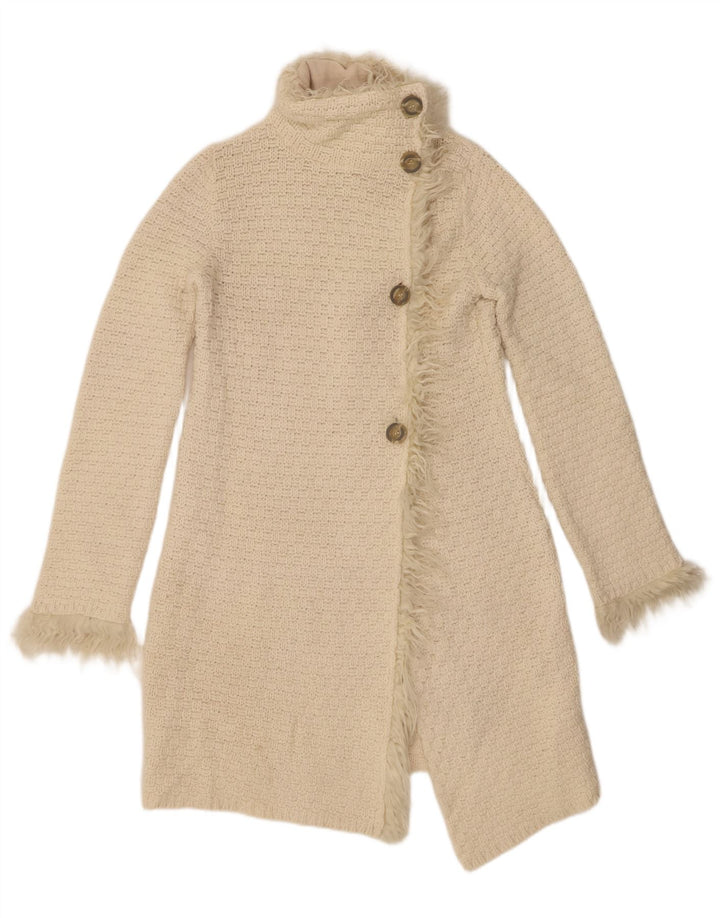 Zara Womens Longline Cardigan Sweater UK 12 Medium Off White Wool