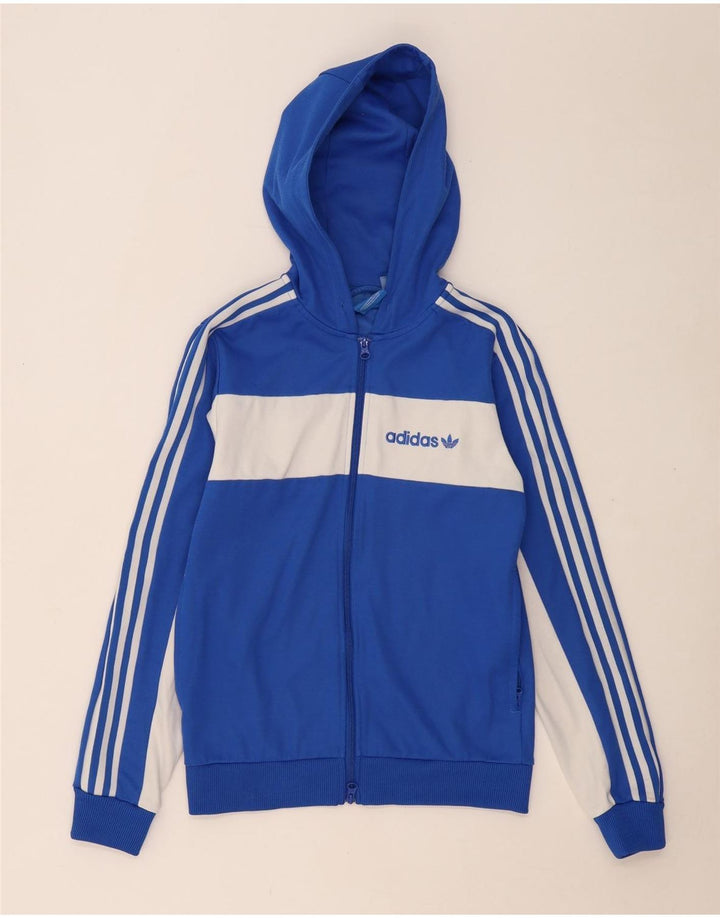 ADIDAS Mens Zip Hoodie Sweater XS Blue Colourblock Cotton