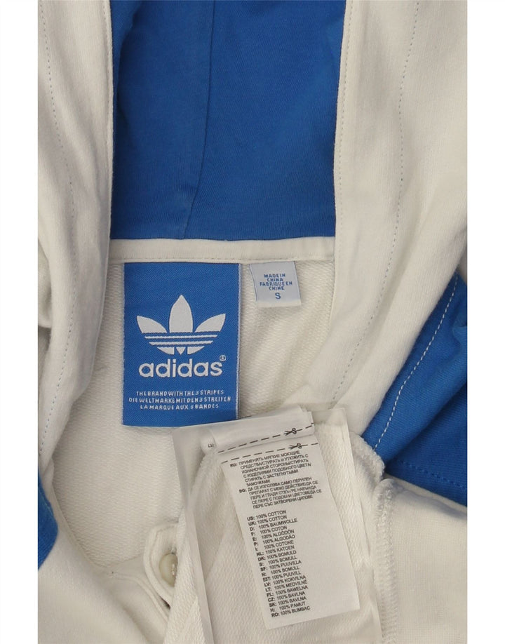 Adidas Mens Button Neck Hoodie Jumper Small White Colourblock Cotton