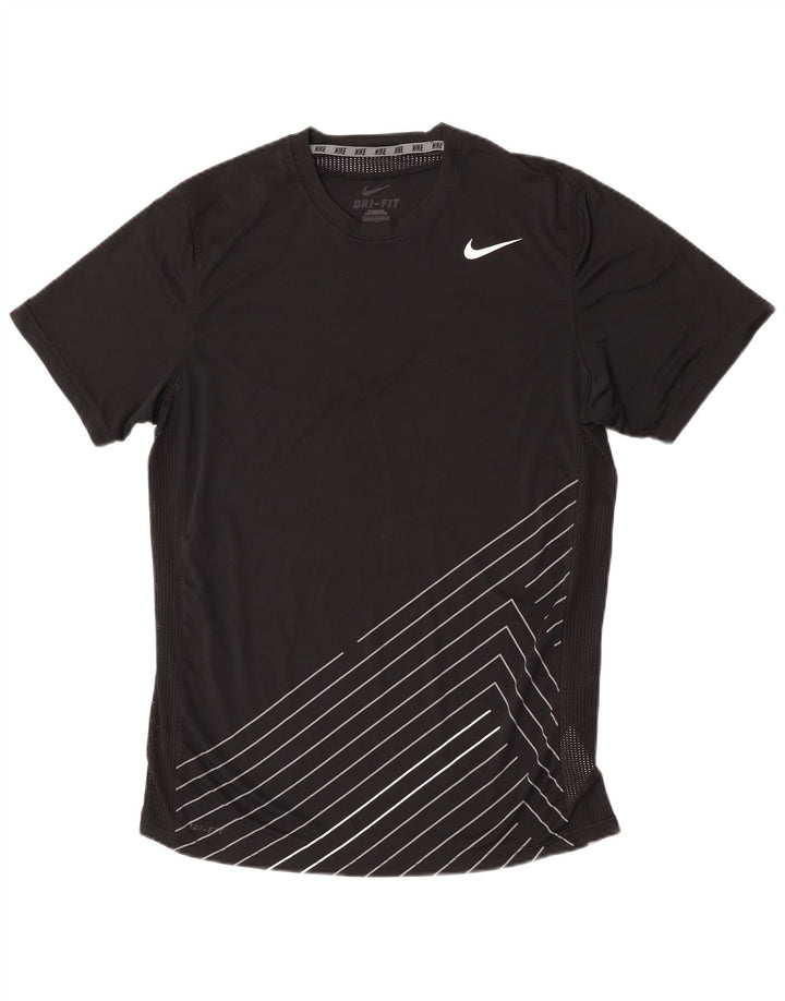 Nike Mens Dri Fit T-Shirt Top Medium Black Striped Polyester