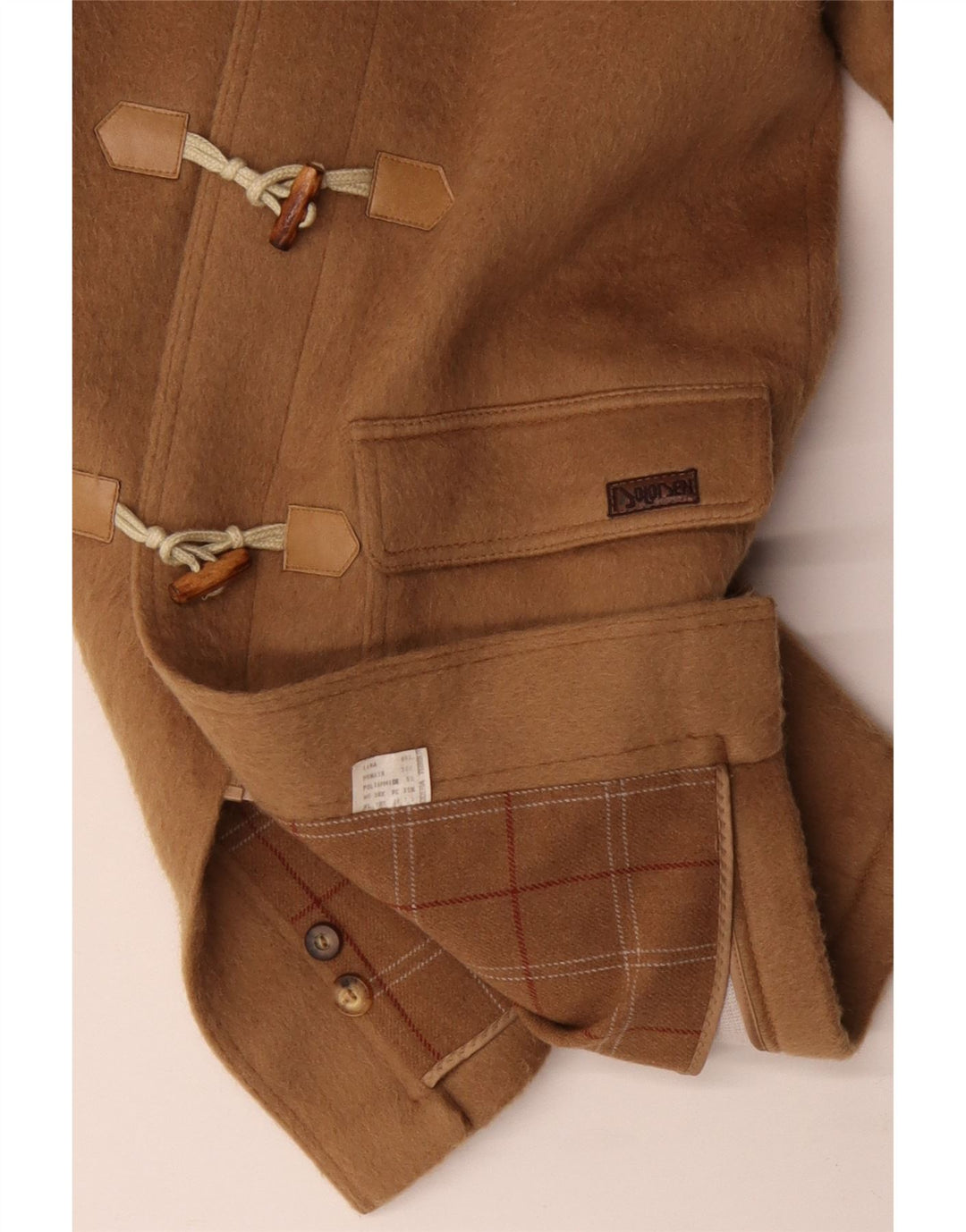 Vintage Mens Hooded Duffle Coat UK 40 Large Beige Wool