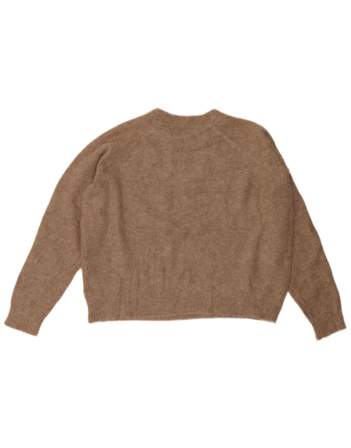 ZARA Womens Crop Crew Neck Jumper Sweater UK 16 Large Brown Nylon