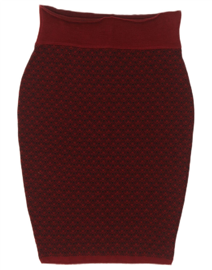 Sevres Womens Abstract Pattern Pencil Skirt IT 44 Medium W28 Burgundy Wool