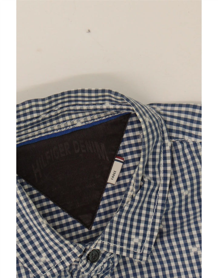 TOMMY HILFIGER Mens Graphic Shirt Large Blue Gingham Cotton Vintage Tommy Hilfiger and Second-Hand Tommy Hilfiger from Messina Hembry 