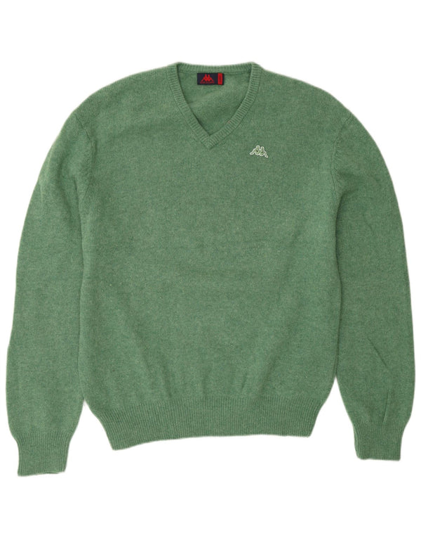 Kappa Mens V-Neck Jumper Sweater Large Green Virgin Wool