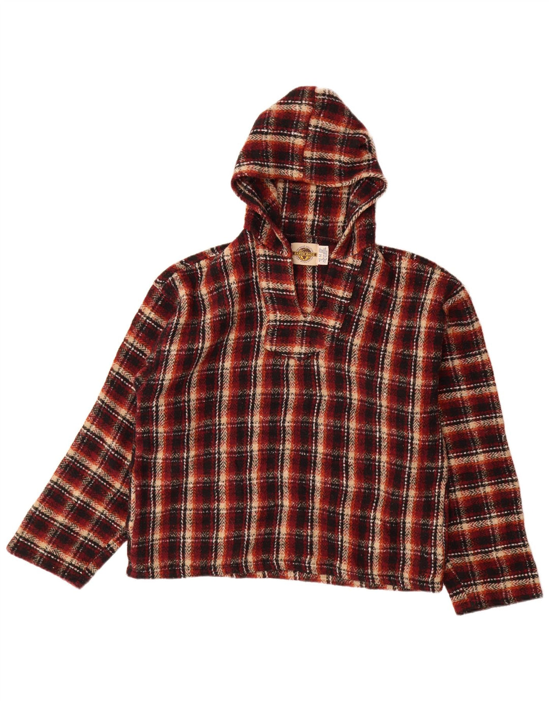 Earth Ragz Mens Hoodie Jumper Medium Red Check Polyester Hippie