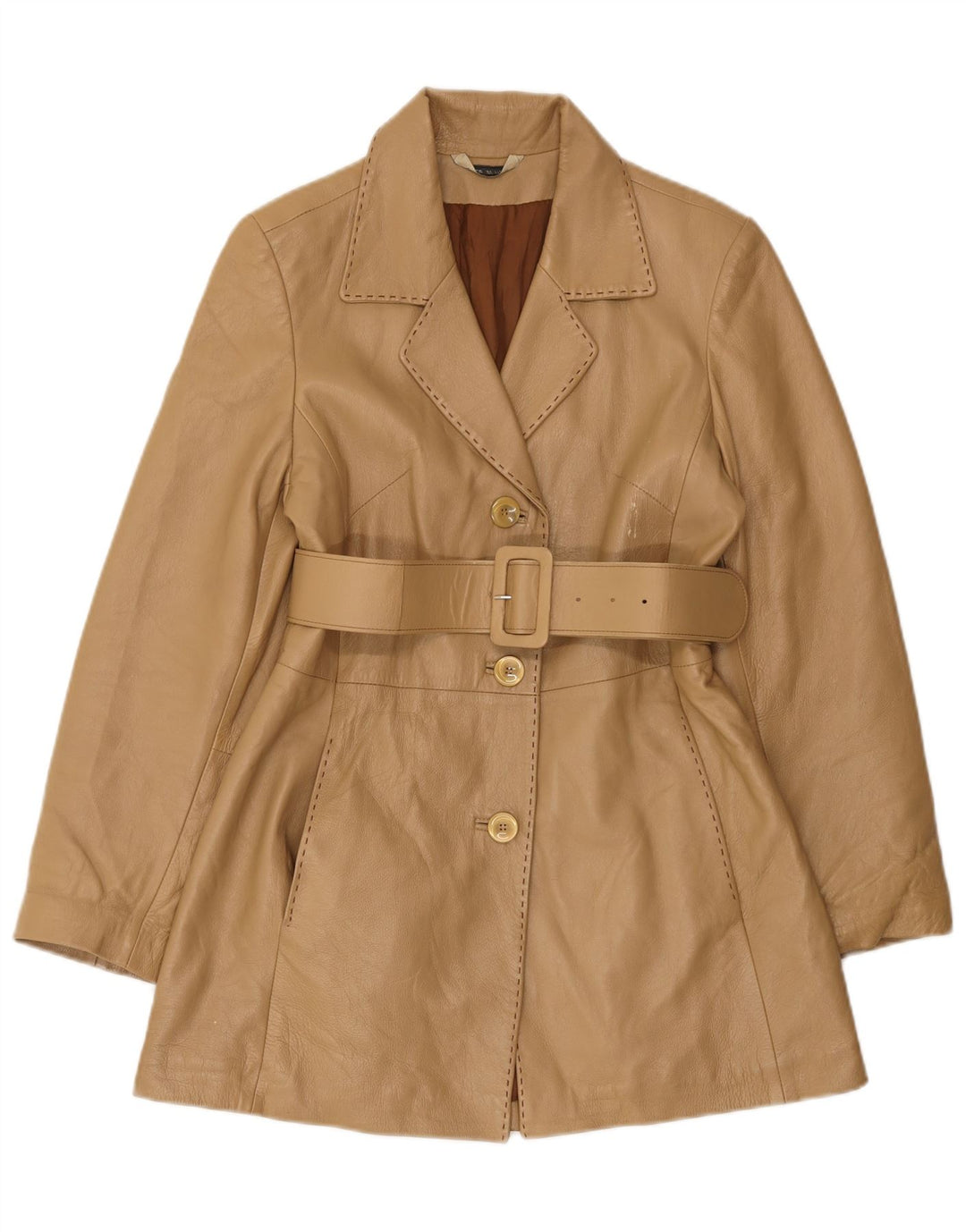 Vintage Womens Leather Coat IT 44 Medium Beige