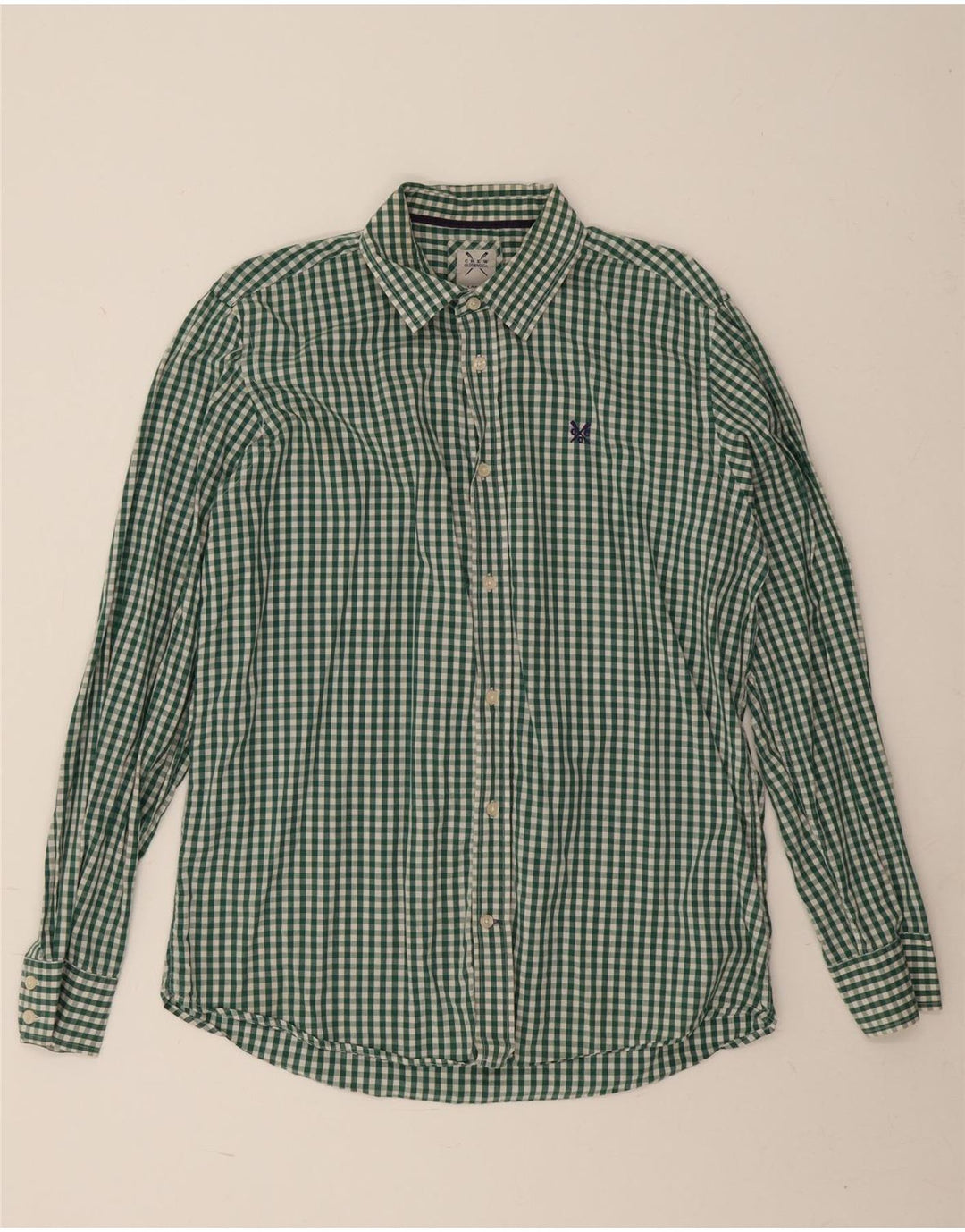 Crew Clothing Mens Shirt Large Green Gingham Cotton