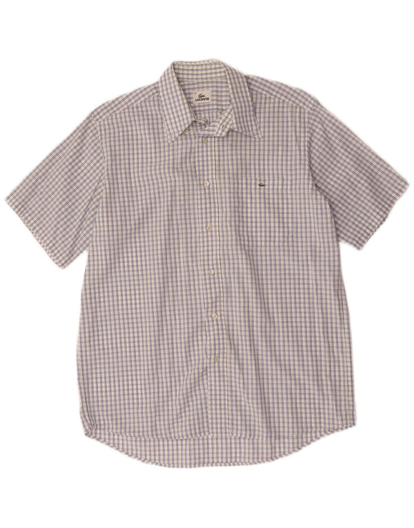 LACOSTE Mens Short Sleeve Shirt Size 40 Medium Blue Check