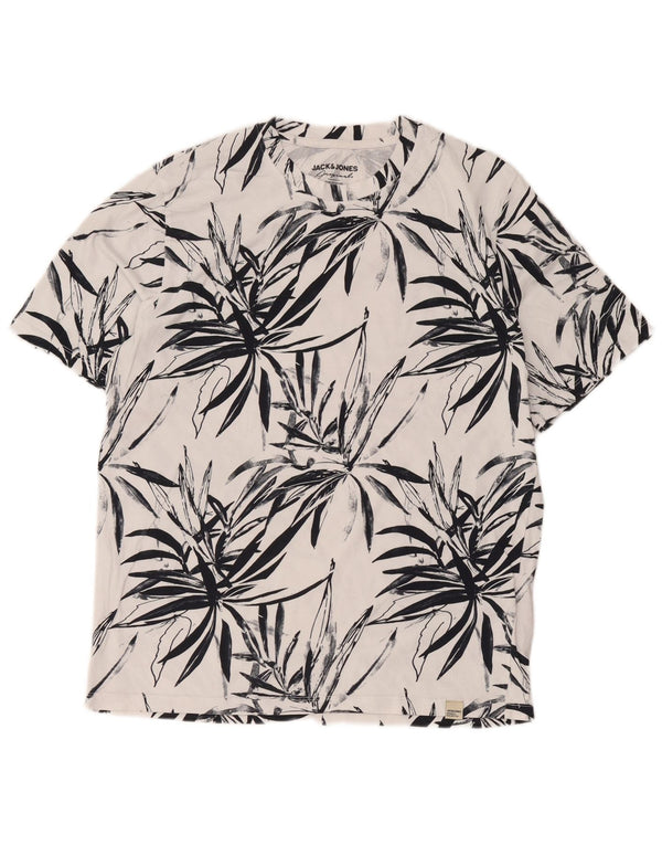 Jack & Jones Mens T-Shirt Top Large White Floral Cotton