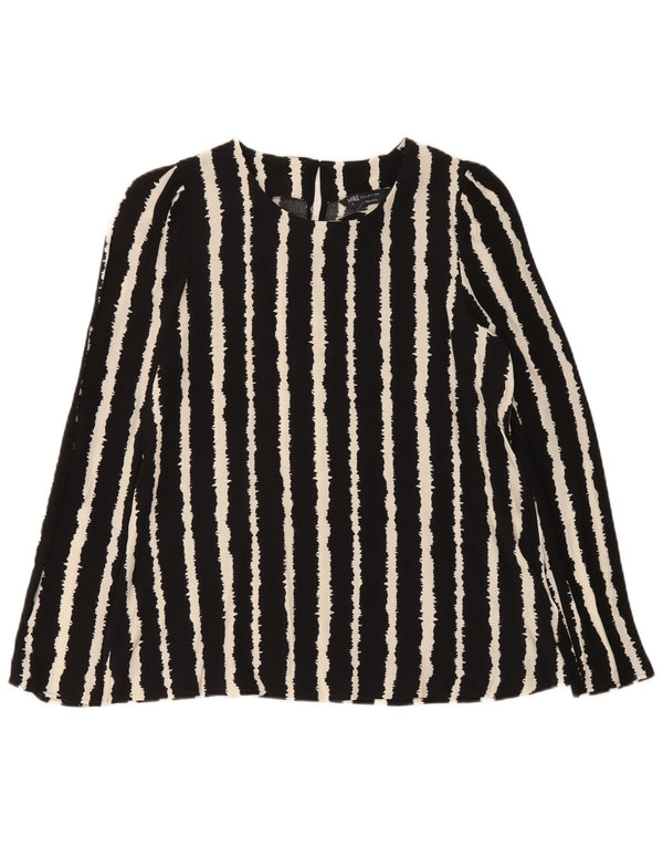 Marks & Spencer Womens Long Sleeve Blouse Top UK 10 Small Black Striped