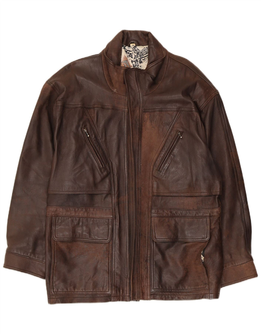 VINTAGE Mens Leather Coat EU 50 Large Brown Leather