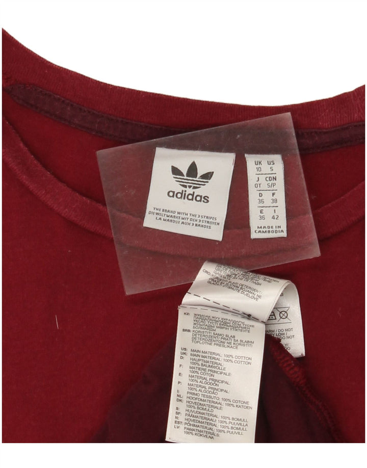 ADIDAS Womens Graphic T-Shirt Top UK Small 10 Burgundy Colourblock