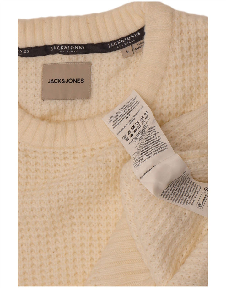 Jack & Jones Mens Crew Neck Jumper Sweater Large White Acrylic