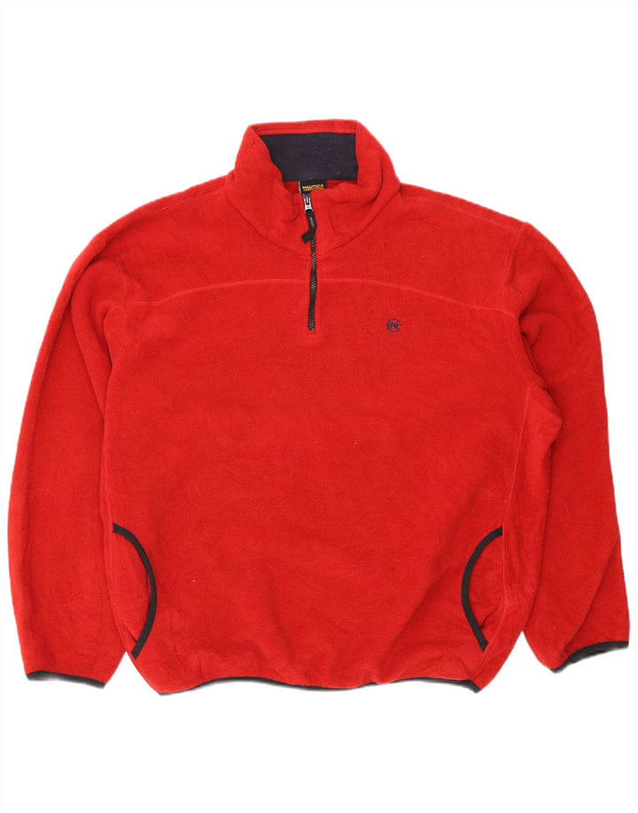 Nautica Mens Zip Neck Fleece Jumper XL Red Polyester