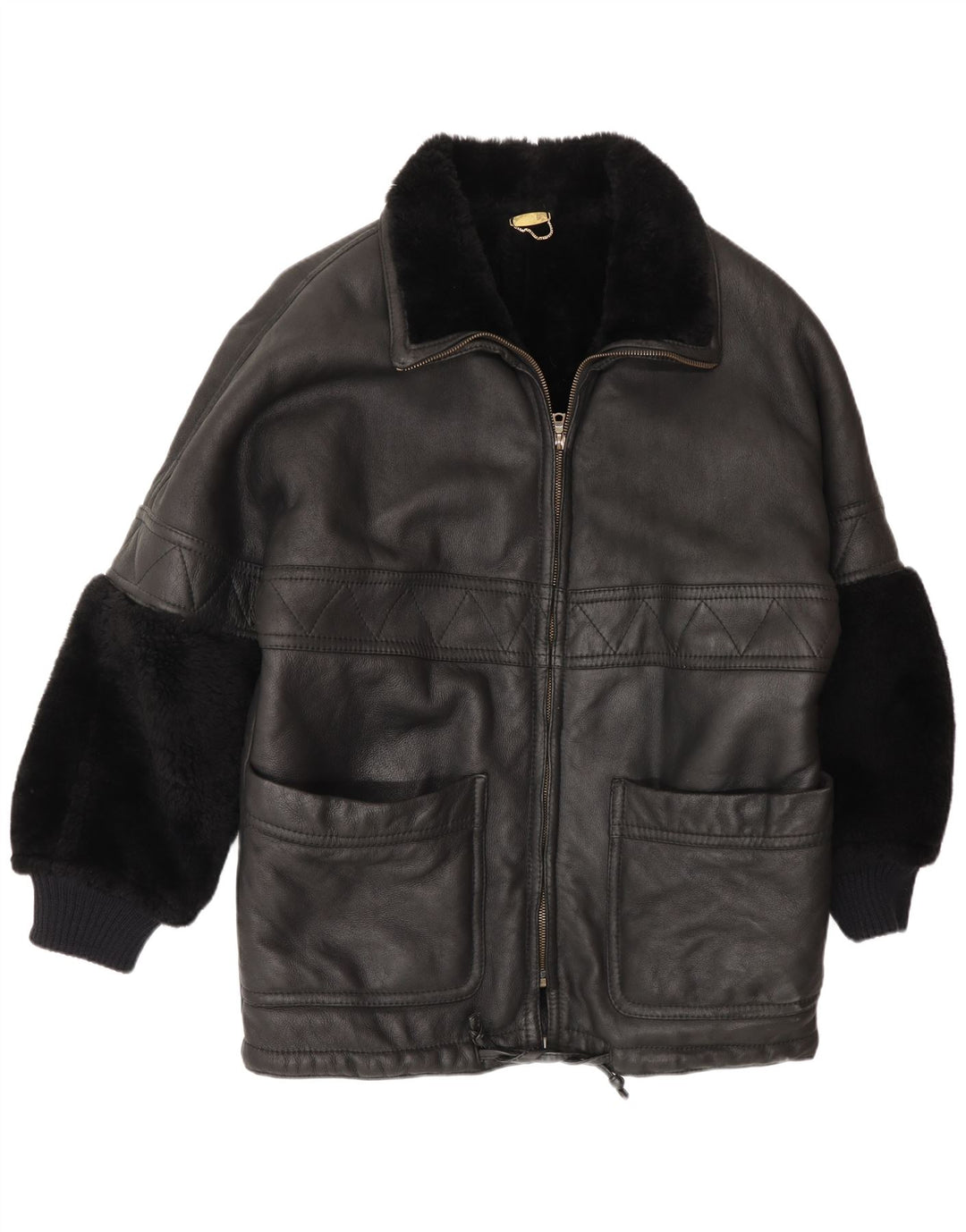 Vintage Mens Shearling Jacket UK 44 2XL Black Shearling