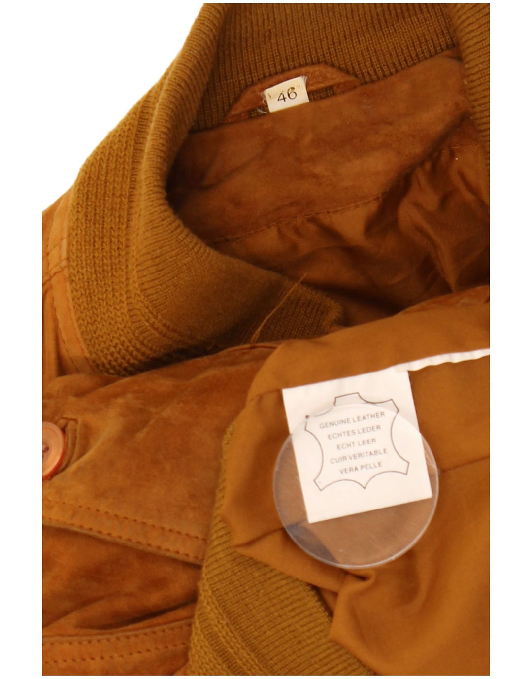 VINTAGE Mens Loose Fit Suede Bomber Jacket EU 46 Small Beige Leather