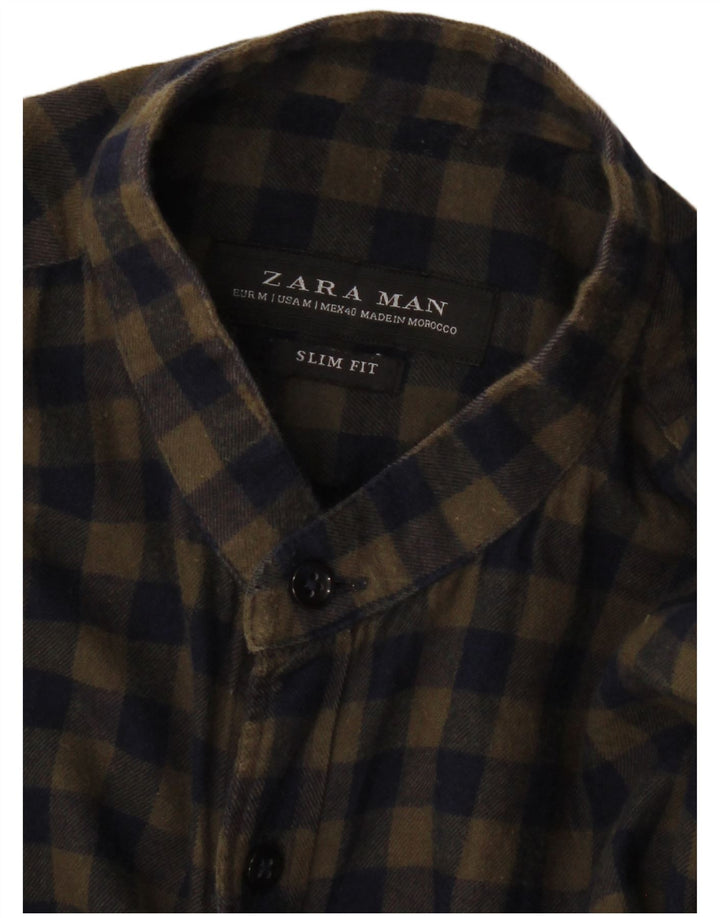 ZARA Mens Slim Fit Flannel Shirt Medium Khaki Check