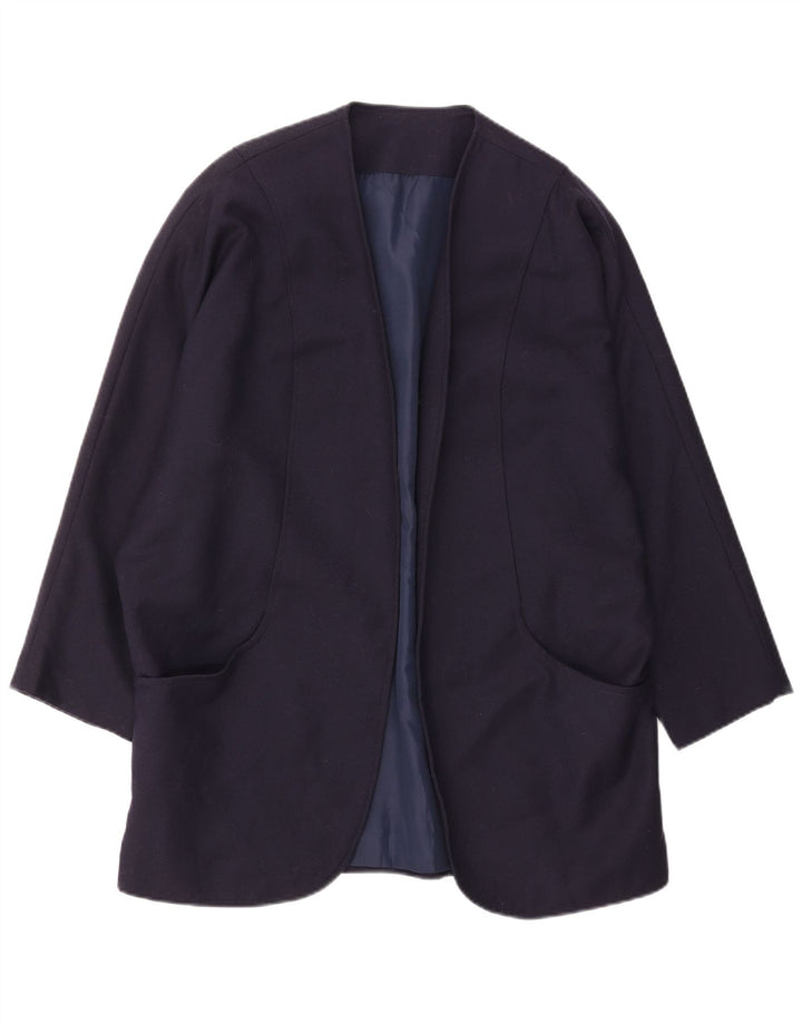 VINTAGE Womens Oversized Open Blazer Jacket UK 20 2XL Navy Blue Wool