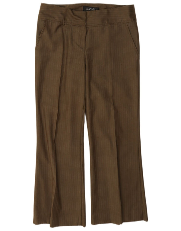 Sasha Womens Flare Casual Trousers UK 12 Medium W30 L27 Khaki Pinstripe