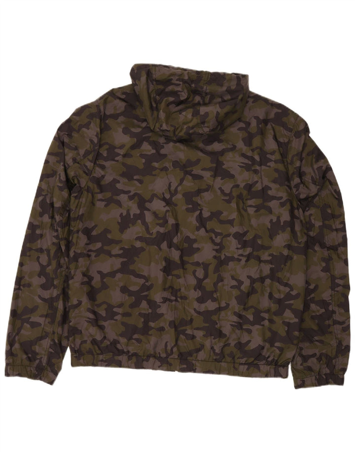 CELIO Mens Hooded Rain Jacket UK 42 XL Khaki Camouflage Polyester