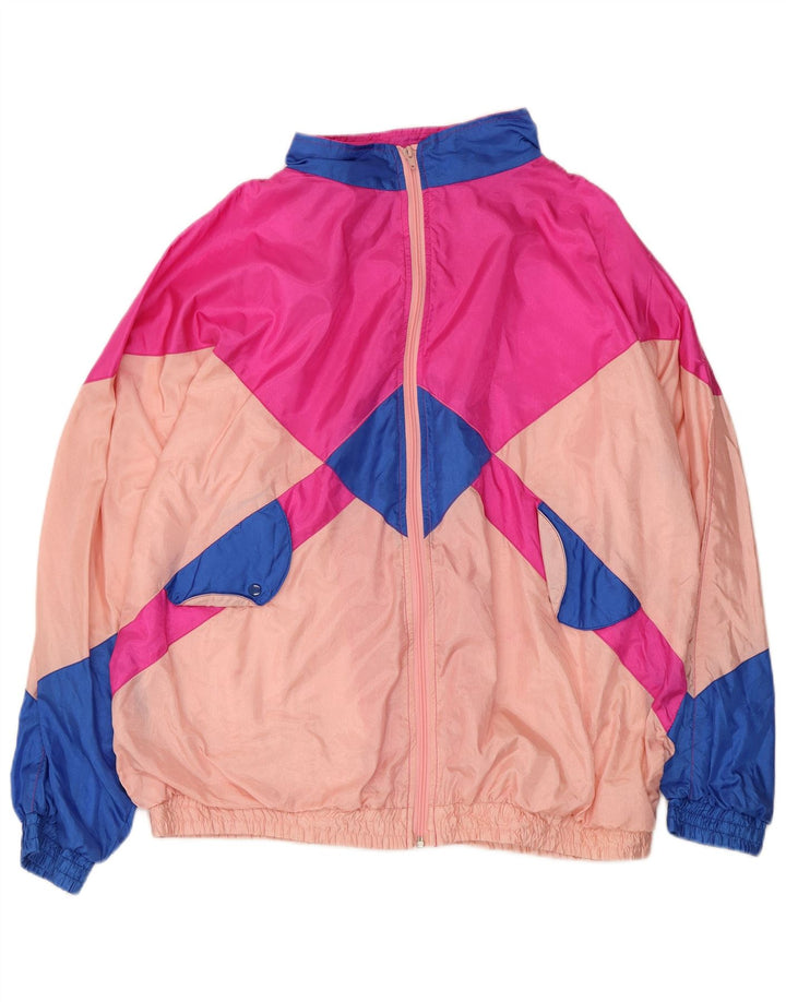 Vintage Womens Tracksuit Top Jacket UK 16 Large Multicoloured Colourblock