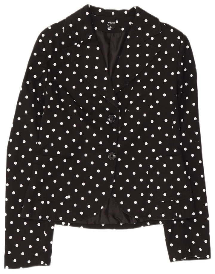 Phard Womens 2 Button Blazer Jacket UK 12 Medium Black Polka Dot Cotton