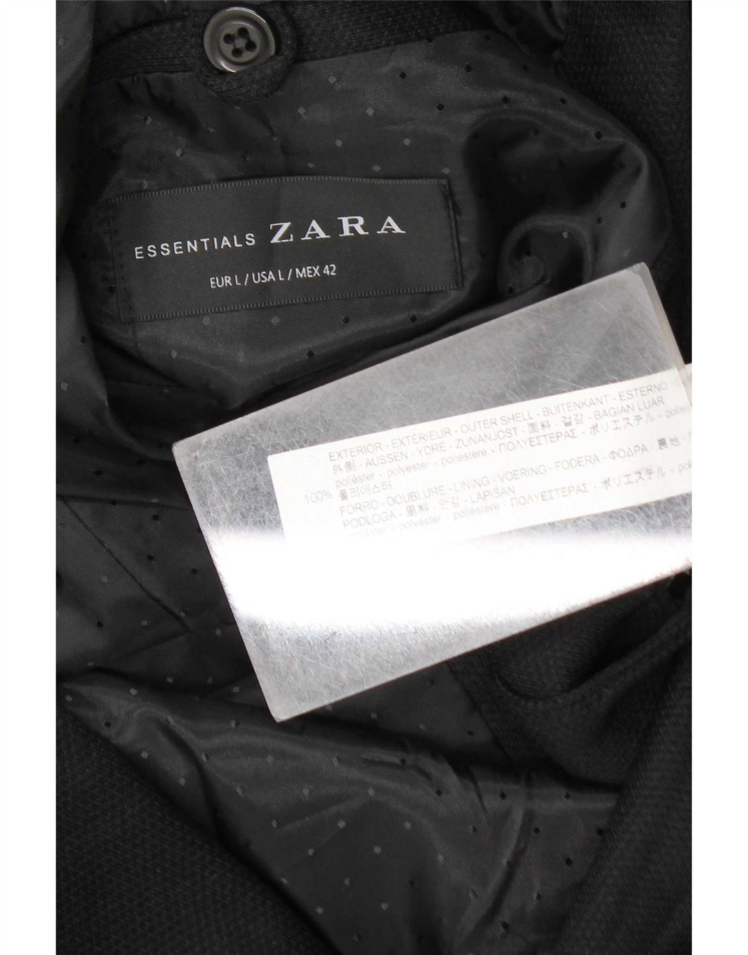 Zara Mens 2 Button Blazer Jacket UK 40 Large Black Polyester