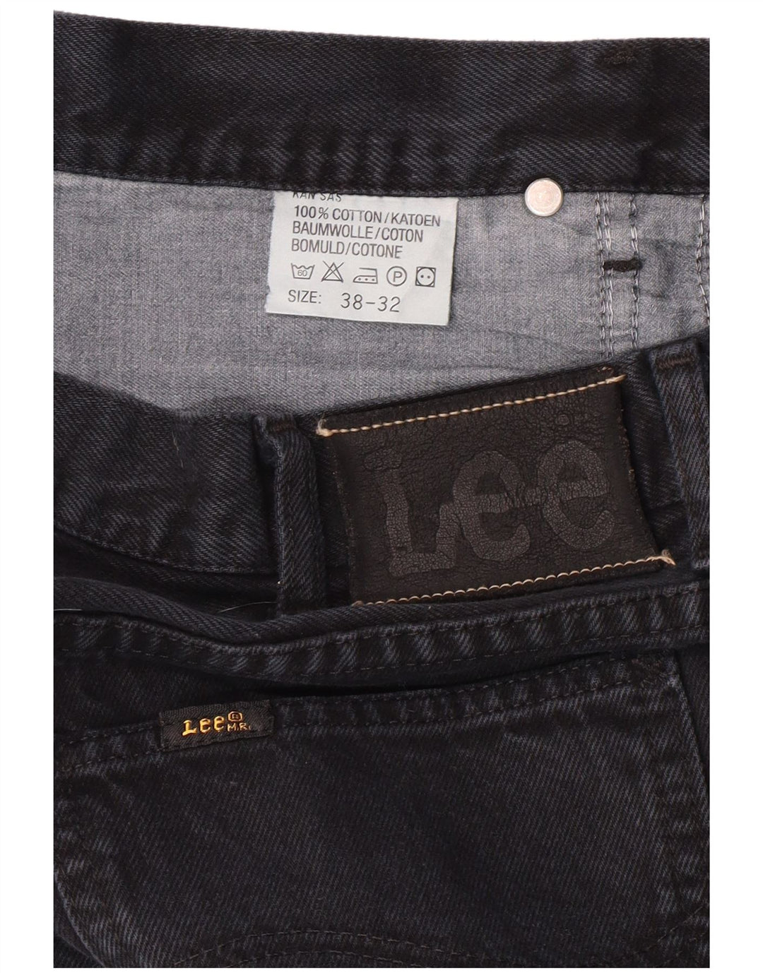 LEE Mens Kansas Straight Jeans W38 L32  Black Cotton