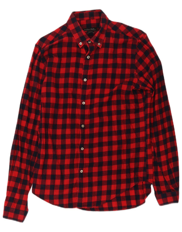 Zara Mens Slim Fit Flannel Shirt Medium Red Gingham
