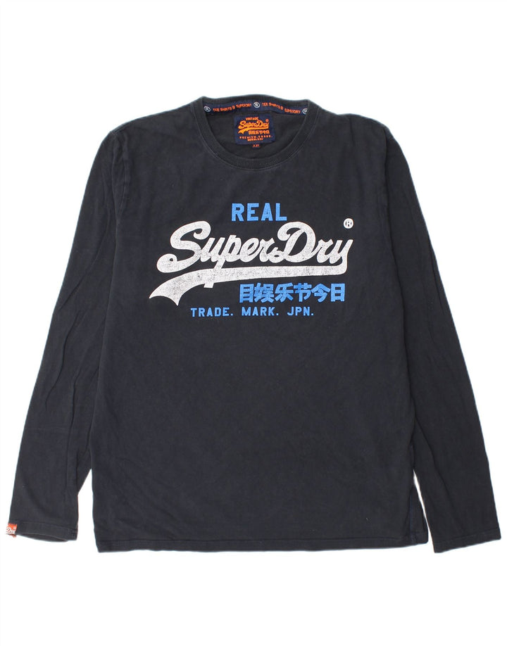 SUPERDRY Mens Graphic Top Long Sleeve 2XL Navy Blue Cotton