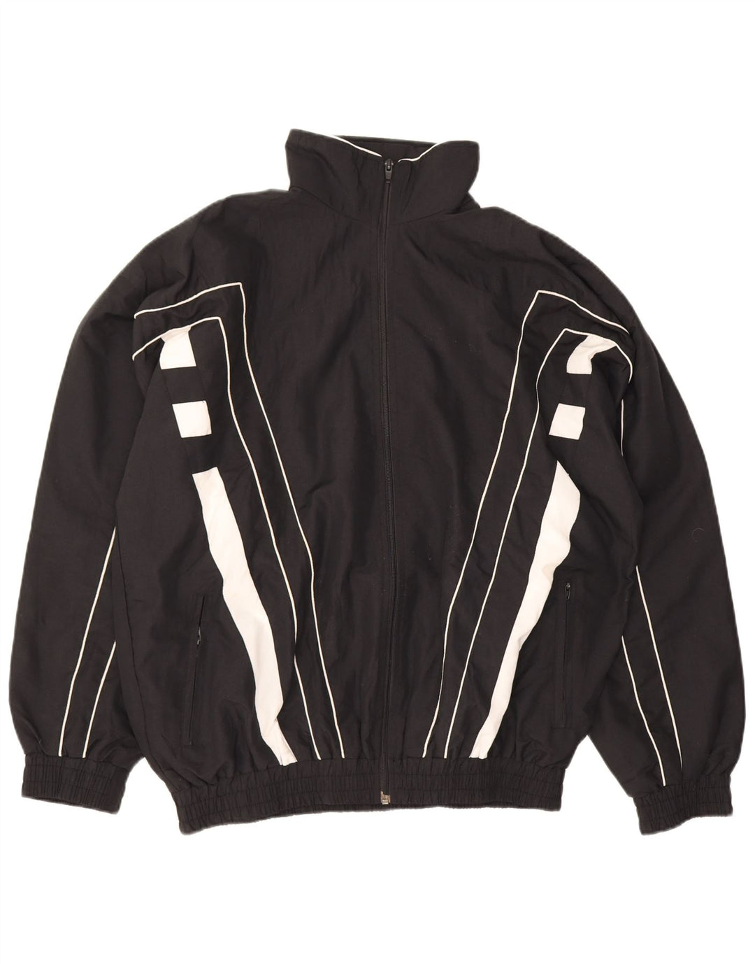Vintage Mens Tracksuit Top Jacket Large Black Colourblock Polyester