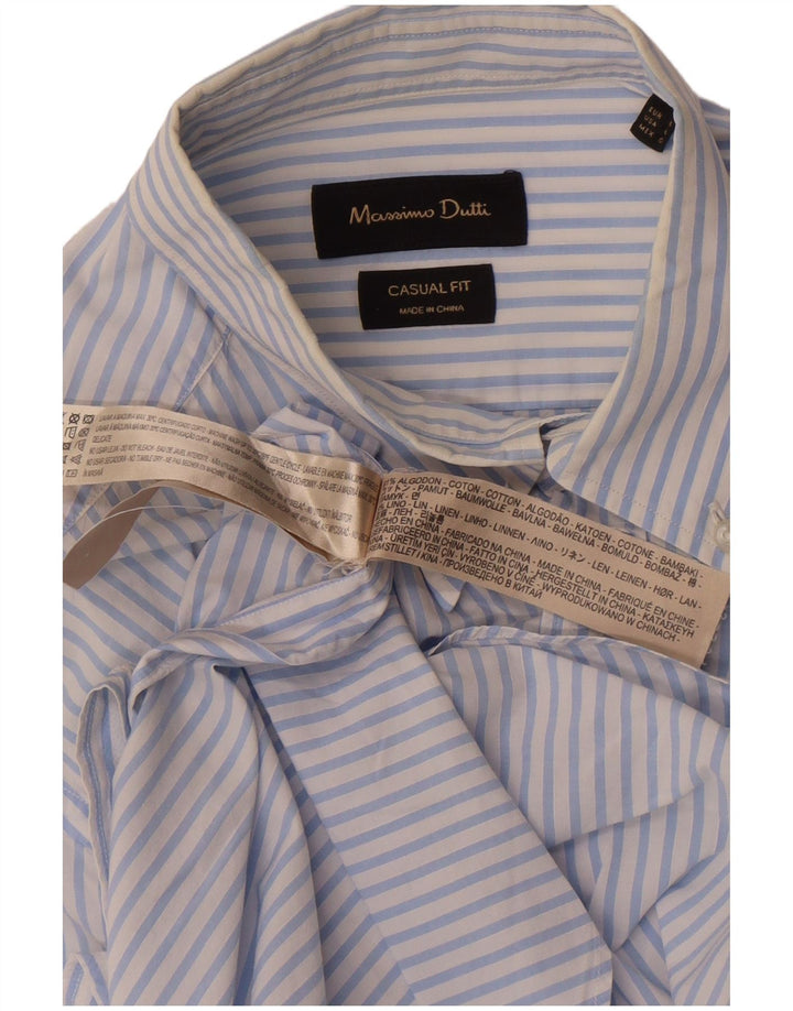 Massimo Dutti Mens Casual Fit Shirt Large Blue Striped Cotton
