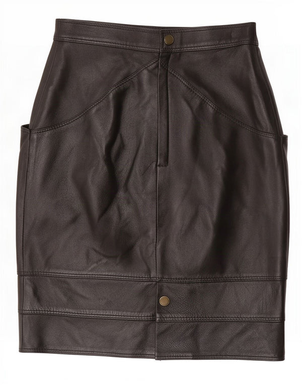 Vintage Womens High Waist Leather Skirt IT 40 Small W24 Black