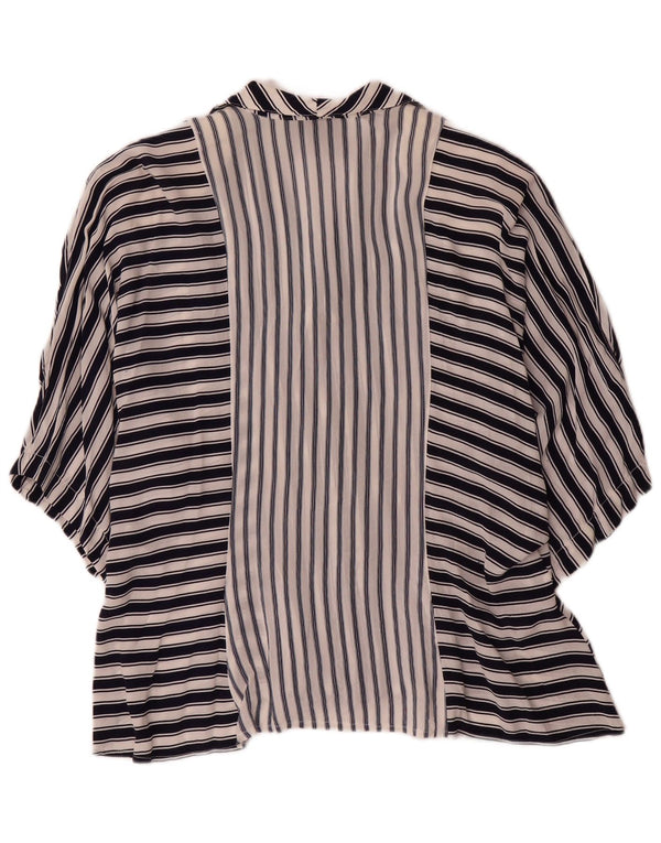 Vintage Womens Short Sleeve Shirt Blouse UK 14 Medium Navy Blue Striped
