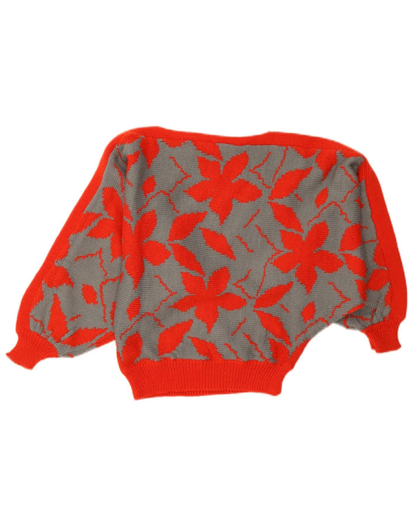 Vintage Womens Batwing Boat Neck Jumper Sweater UK 14 Medium Red Floral