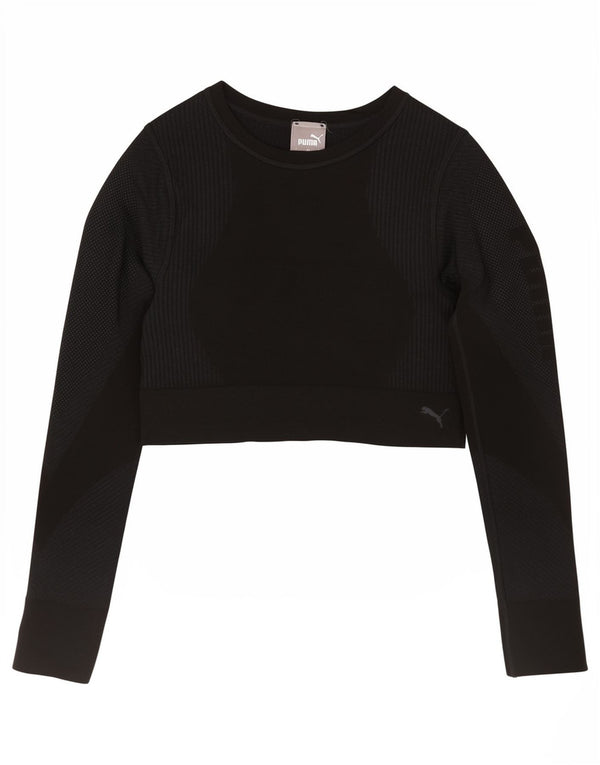 Puma Womens Crop Top Long Sleeve UK 12 Medium Black Sports