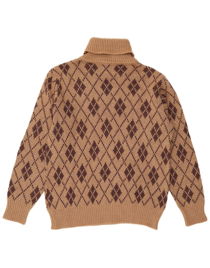 VINTAGE Womens Roll Neck Jumper Sweater UK 18 XL Brown Argyle/Diamond