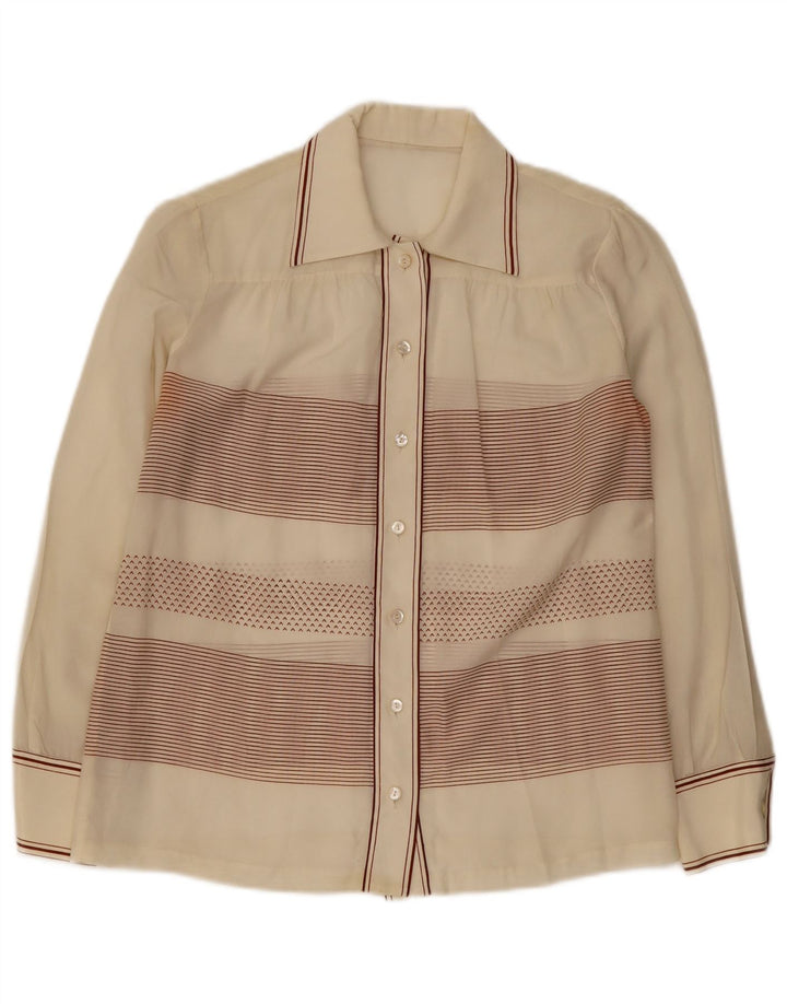 Vintage Womens Shirt Blouse UK 14 Medium Off White Striped