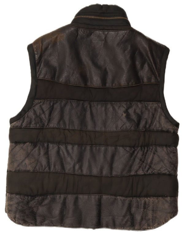 Americanino Mens Graphic Leather Gilet UK 42 XL Black Colourblock